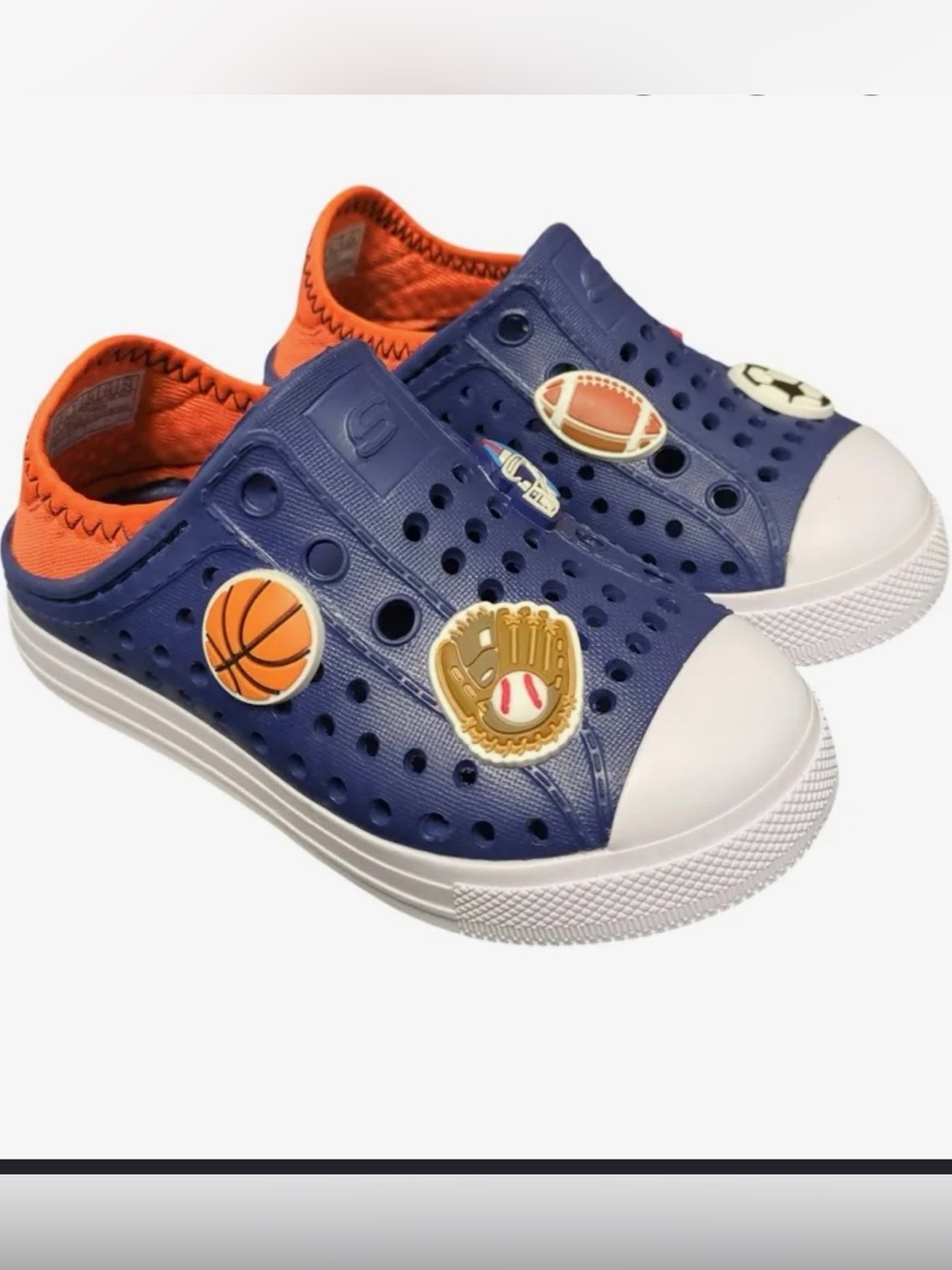 NEW Sketchers boys Navy and Orange rubber   molded slip on  shoes kids 13